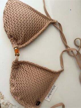 La Vie en Rose Aqua Crochet Triangle Bikini Top  tan Small NWT